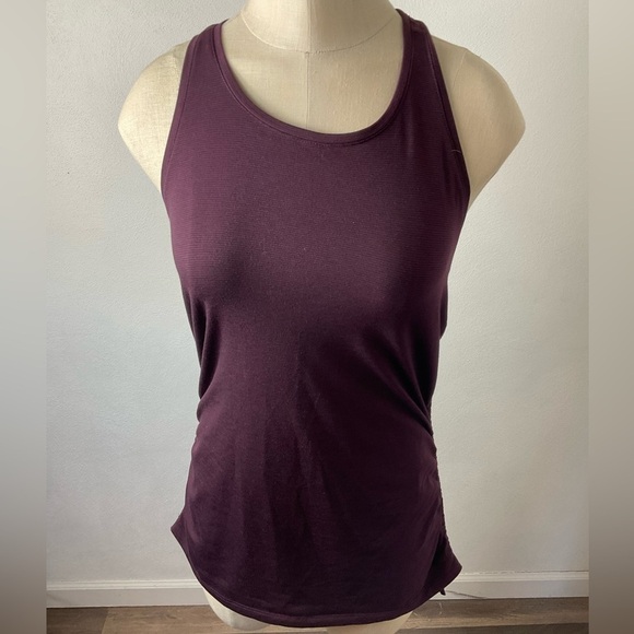 ATHLETA Racerback Ruched Sides Maroon Stripe Tank Top Sz S - Picture 1 of 6